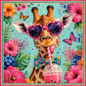 Tall Drink giraffe and tropical flower mahjong mat