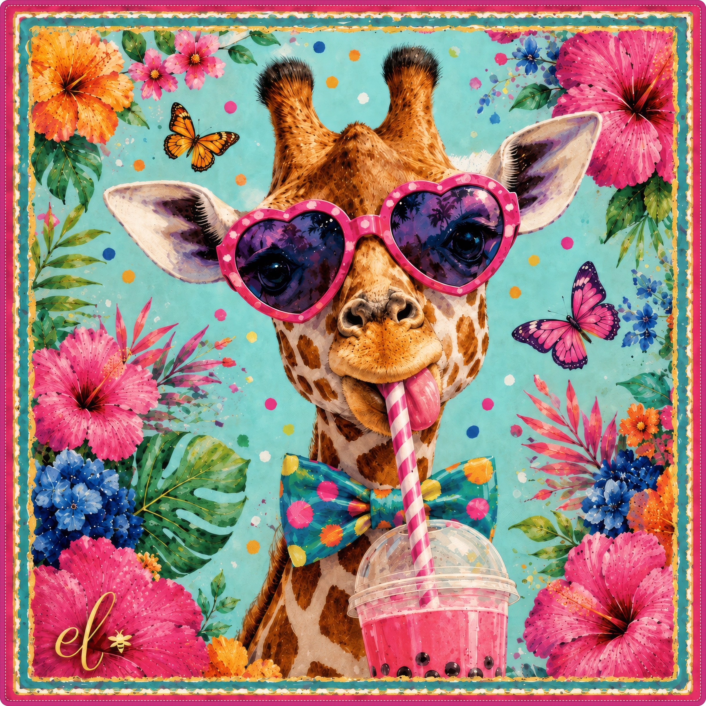 Tall Drink Mahjong Mat — Seconds with pink stitched edges