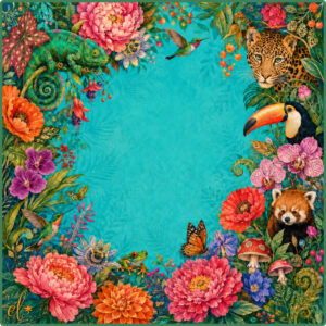 Wild at Heart Mahjong Mat with green stitched edges